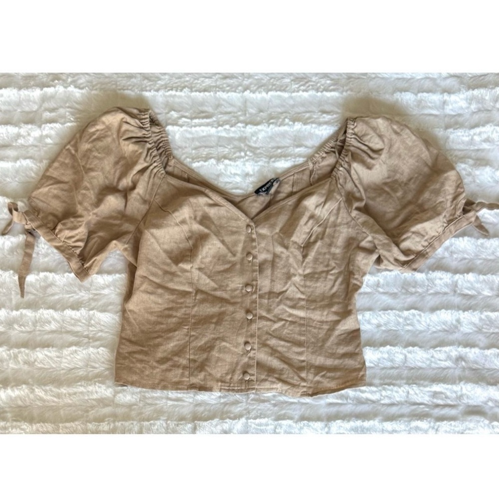 Express Cream Puff Sleeve Crop Blouse